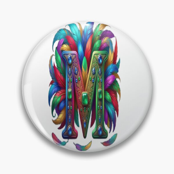 Item preview, Vibrant Peacock Spirit Letter M: Colorful Plume Monogram with Rainbow Gemstones designed and sold by KalamAura.