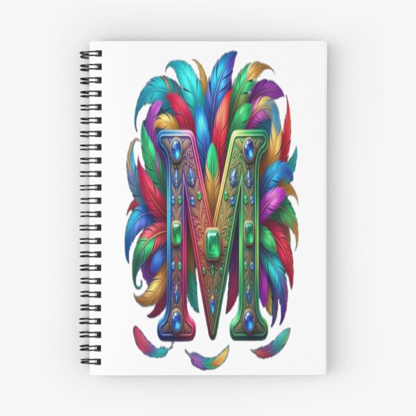 Item preview, Vibrant Peacock Spirit Letter M: Colorful Plume Monogram with Rainbow Gemstones designed and sold by KalamAura.