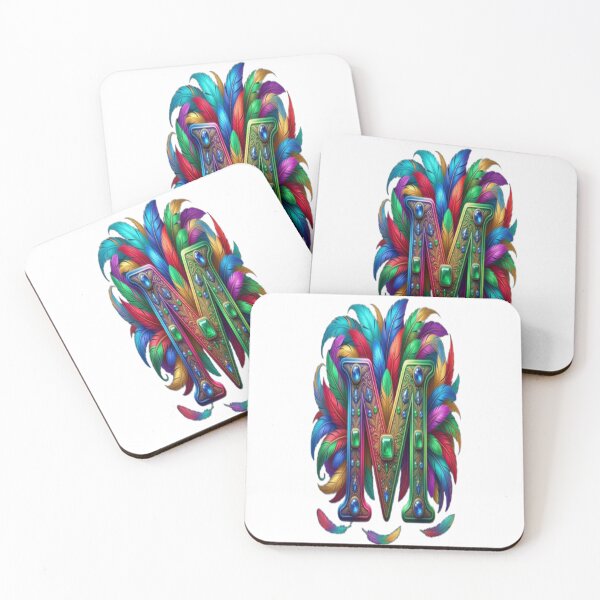 Item preview, Vibrant Peacock Spirit Letter M: Colorful Plume Monogram with Rainbow Gemstones designed and sold by KalamAura.
