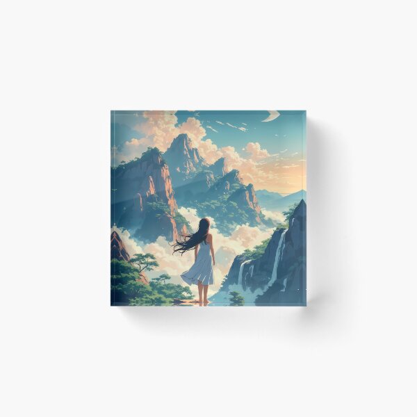 Item preview, Anime Girl Contemplating Lushan Mountain Golden Hour Dreamy 2D Landscape designed and sold by JacksoonLester.