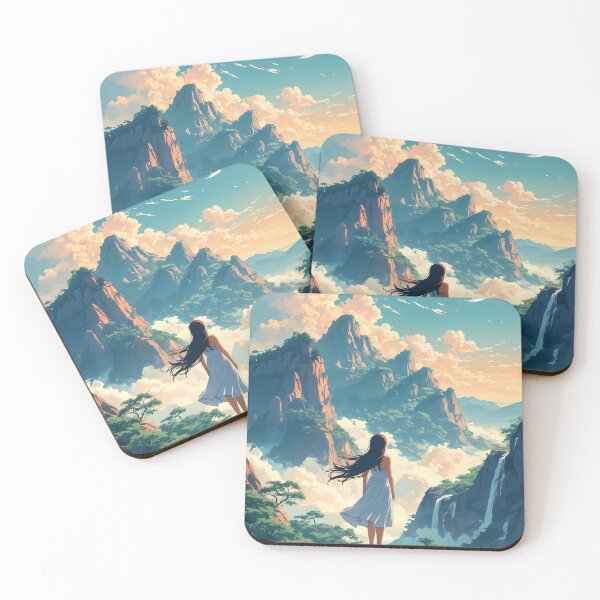 Item preview, Anime Girl Contemplating Lushan Mountain Golden Hour Dreamy 2D Landscape designed and sold by JacksoonLester.