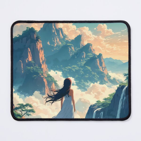 Item preview, Anime Girl Contemplating Lushan Mountain Golden Hour Dreamy 2D Landscape designed and sold by JacksoonLester.