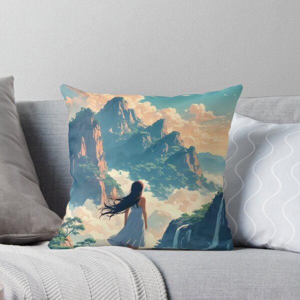 Item preview, Anime Girl Contemplating Lushan Mountain Golden Hour Dreamy 2D Landscape designed and sold by JacksoonLester.