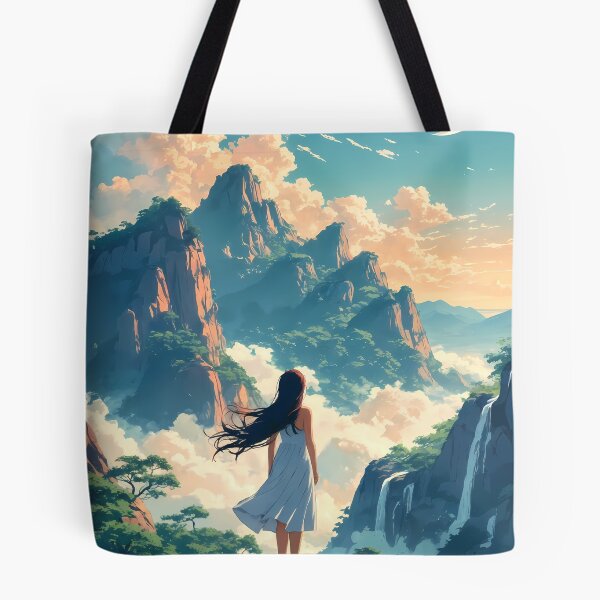 Item preview, Anime Girl Contemplating Lushan Mountain Golden Hour Dreamy 2D Landscape designed and sold by JacksoonLester.