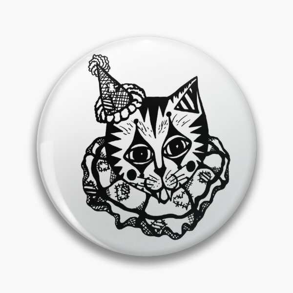 Item preview, Greyscale Patchwork Big Eyes Circus Clown Kitty Cat designed and sold by KayTurtless.