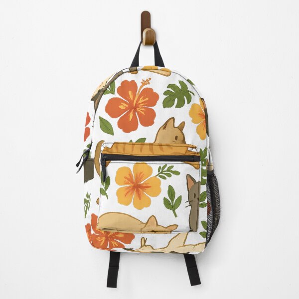 Item preview, Tropical Cats Pattern – Cute Kittens with Hibiscus Flowers & Monstera Leaves designed and sold by designsbyhw.