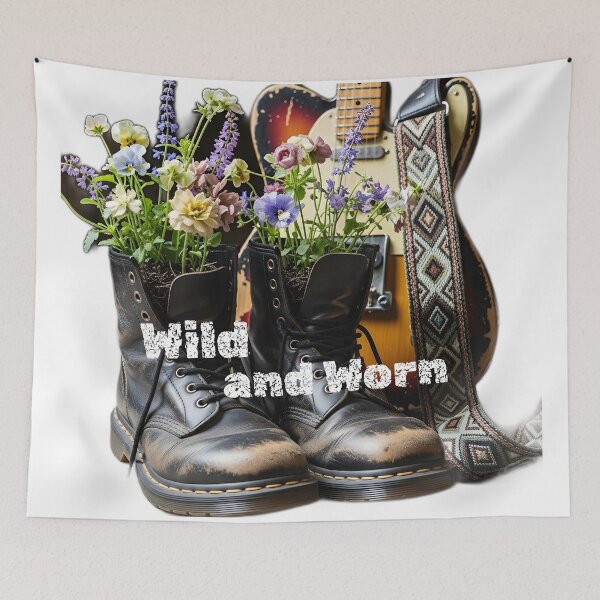 Item preview, Wild and Worn – Vintage Boots with Flowers & Guitar Aesthetic designed and sold by CrimsonChords.
