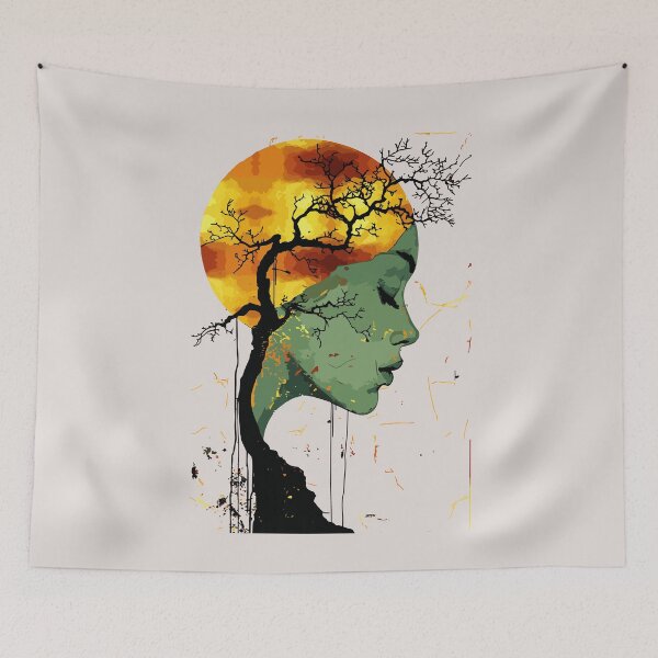 Item preview, Woman Tree Silhouette Golden Moon Mystical Art designed and sold by RamyGallery.