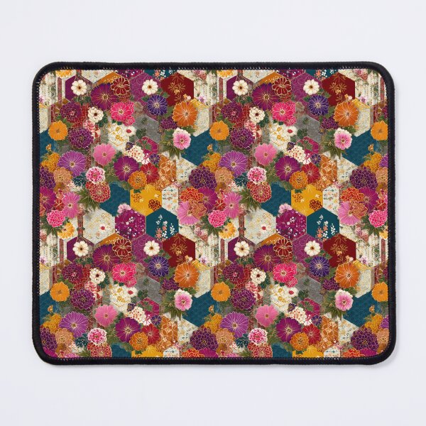 Item preview, Vibrant Japanese Floral Hexagon Patchwork Pattern designed and sold by NicolasGlowArt.