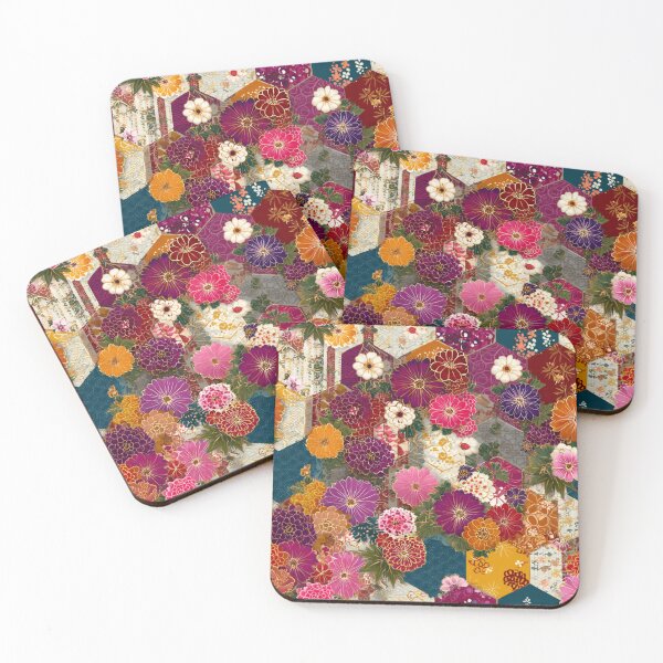 Item preview, Vibrant Japanese Floral Hexagon Patchwork Pattern designed and sold by NicolasGlowArt.