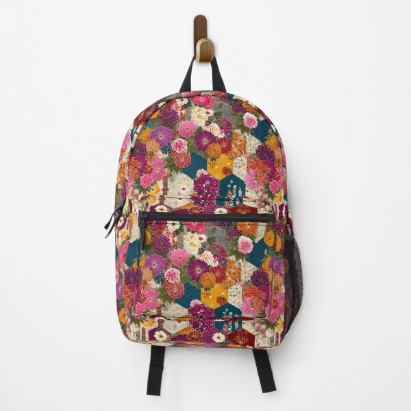 Item preview, Vibrant Japanese Floral Hexagon Patchwork Pattern designed and sold by NicolasGlowArt.