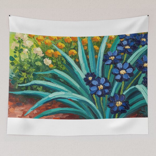 Item preview, Impasto Blue Flowers Garden Oil Painting Texture Scene designed and sold by PixorStudio.