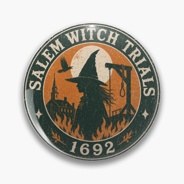 Item preview, Salem Witch Trials 1692 Vintage Badge Halloween True Crime Dark History Witch Gift designed and sold by Amnesia-Proto.