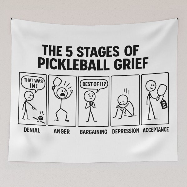 Item preview, “The Five Stages of Pickleball Grief” designed and sold by Mindful56.
