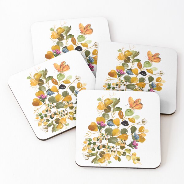 Item preview, Elegant watercolor bouquet of wildflowers and leaves with butterfly. designed and sold by VibranPalette.