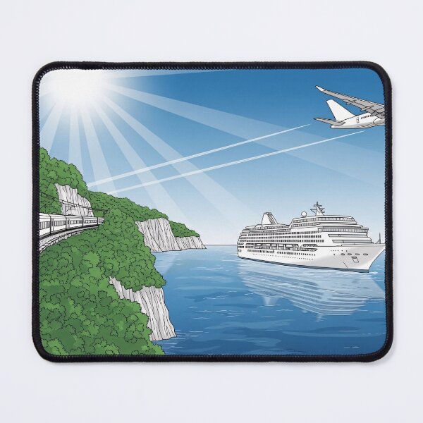 Item preview, Coastal Transport Scene Train Ship Airplane Illustration designed and sold by PixorStudio.