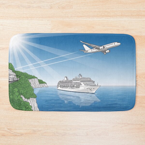 Item preview, Coastal Transport Scene Train Ship Airplane Illustration designed and sold by PixorStudio.