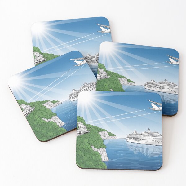 Item preview, Coastal Transport Scene Train Ship Airplane Illustration designed and sold by PixorStudio.