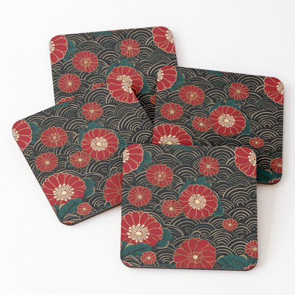 Item preview, Elegant Japanese Red Chrysanthemum Wave Pattern designed and sold by NicolasGlowArt.