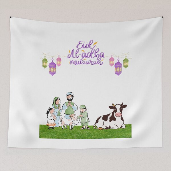 Item preview, Eid Ul Adha Mubarak Cute Family with Goat & Cow Design – Islamic Festival Aesthetic for Stickers, T-Shirts & Gifts designed and sold by SyedaPrints.