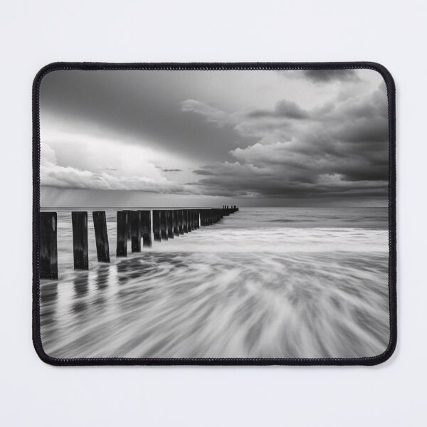 Item preview, Stormy Coastal Jetty Black White Long Exposure Photography designed and sold by PixorStudio.