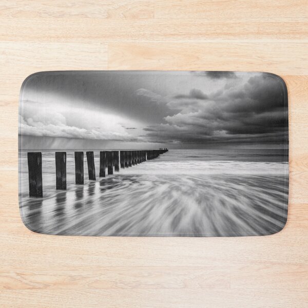 Item preview, Stormy Coastal Jetty Black White Long Exposure Photography designed and sold by PixorStudio.