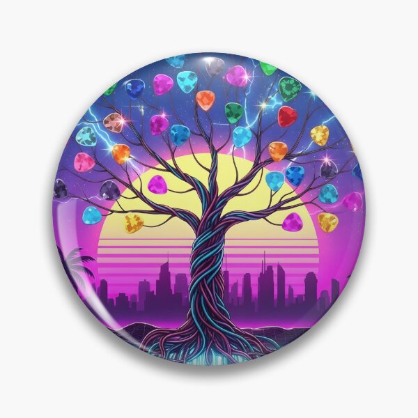 Item preview, Neon Harmony Tree – Guitar Picks City Sunset Synthwave Art designed and sold by CrimsonChords.