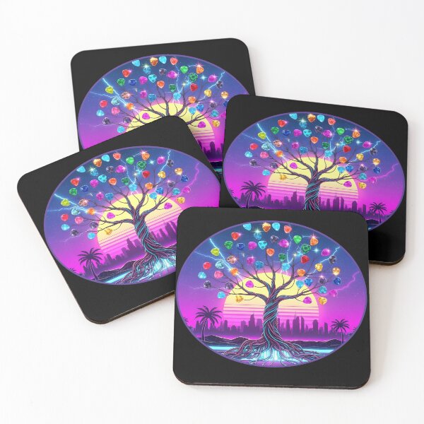 Item preview, Neon Harmony Tree – Guitar Picks City Sunset Synthwave Art designed and sold by CrimsonChords.