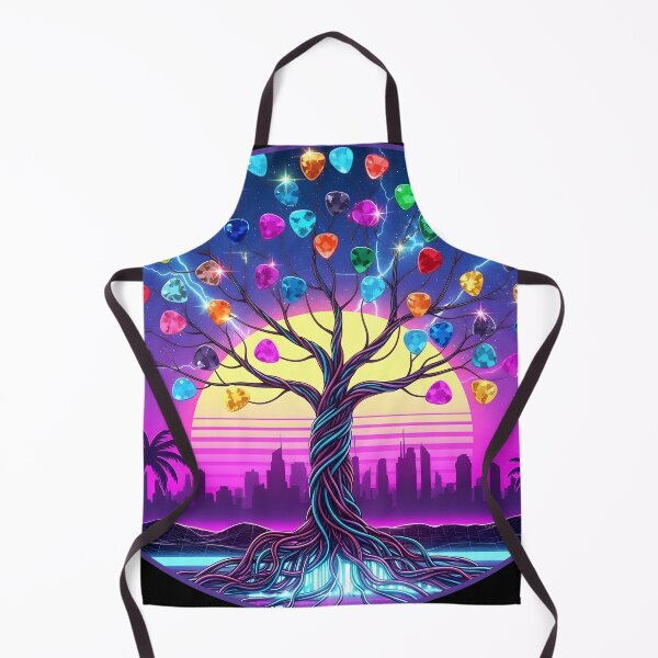 Item preview, Neon Harmony Tree – Guitar Picks City Sunset Synthwave Art designed and sold by CrimsonChords.