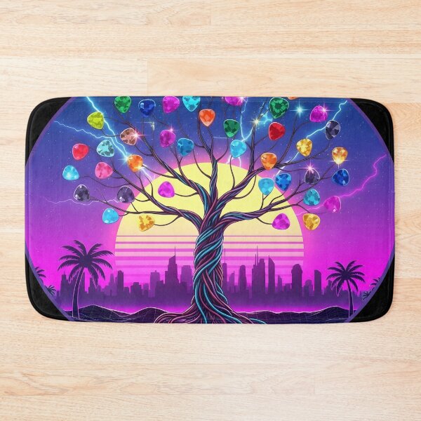 Item preview, Neon Harmony Tree – Guitar Picks City Sunset Synthwave Art designed and sold by CrimsonChords.