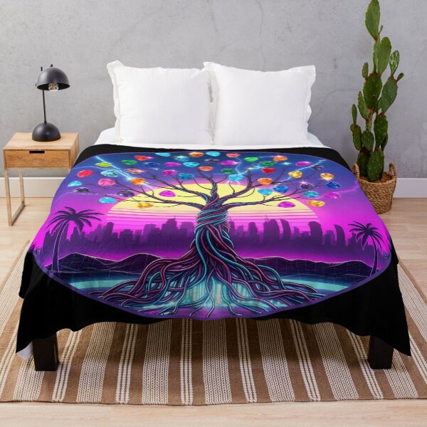 Item preview, Neon Harmony Tree – Guitar Picks City Sunset Synthwave Art designed and sold by CrimsonChords.