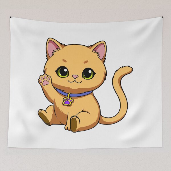 Item preview, Cute Orange Ginger Cat Waving Hello Kawaii Chibi Kitten designed and sold by el.azraq.
