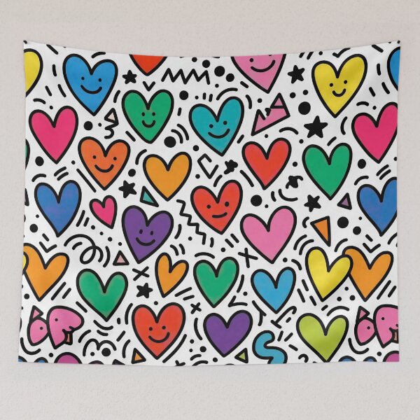 Item preview, Colorful Doodle Hearts Pattern Cute Pop Art Love Seamless Background designed and sold by Timegraf.