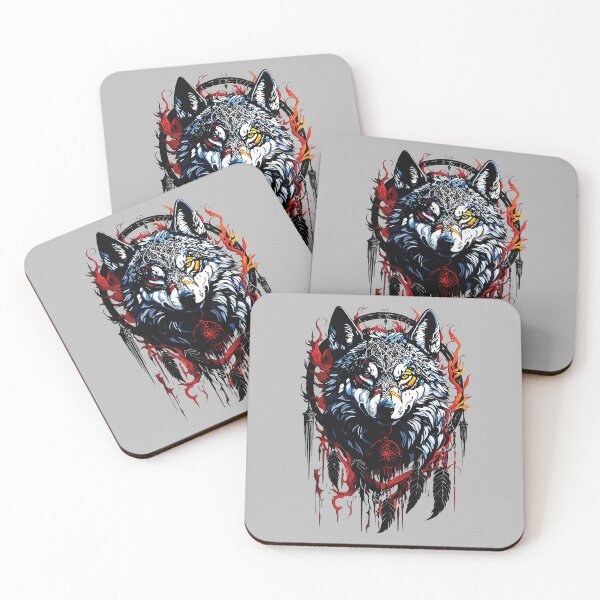 Item preview, Wolf with Dreamcatcher and Flames Mystical Art designed and sold by RamyGallery.