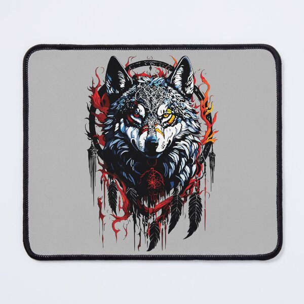 Item preview, Wolf with Dreamcatcher and Flames Mystical Art designed and sold by RamyGallery.