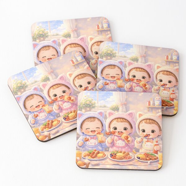 Item preview, Cute Kids Eating Together Cozy Food Scene Animal Pajamas Sweet Pastel Art designed and sold by Teenidesign .