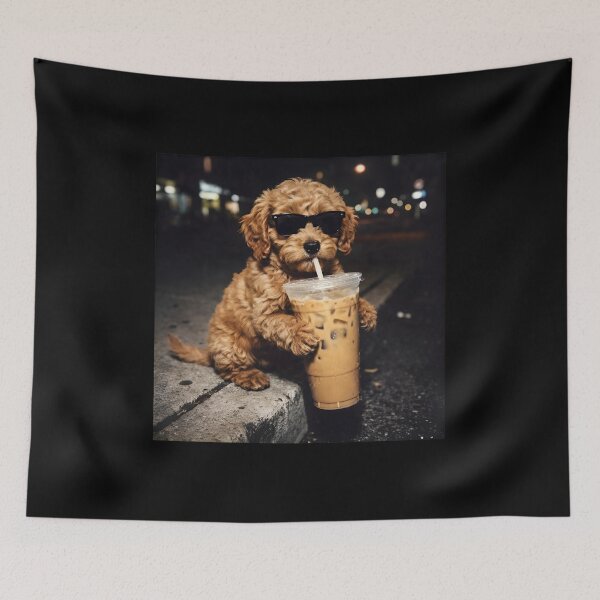 Item preview, Cool Puppy Drinking Iced Coffee with Shades designed and sold by OlyvieArt.
