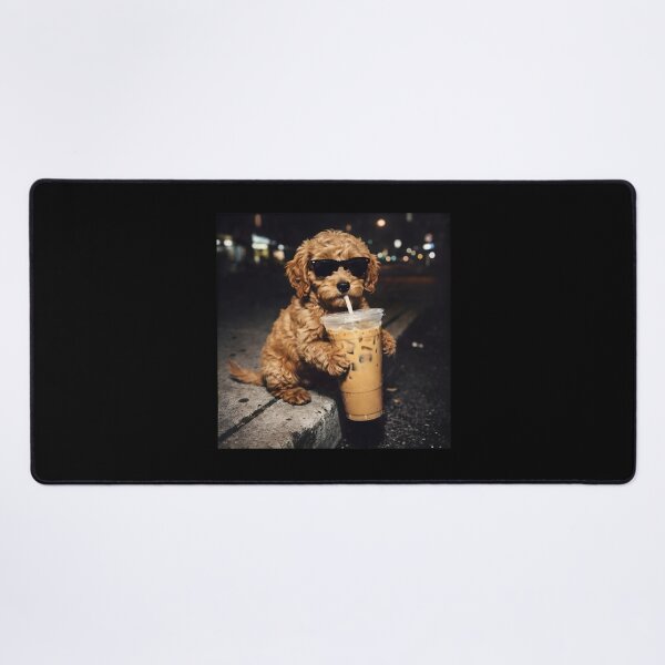 Item preview, Cool Puppy Drinking Iced Coffee with Shades designed and sold by OlyvieArt.