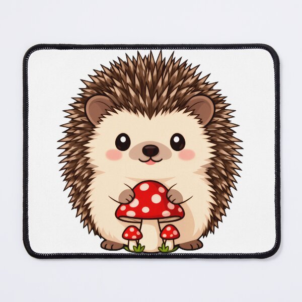 Item preview, Hedgehog with Mushroom | Cute Kawaii Autumn Woodland Illustration designed and sold by WrenAndWhimsy.