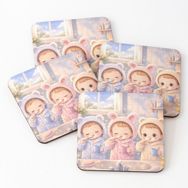 Item preview, Cute Kids Brushing Teeth Bathroom Scene Animal Pajamas Daily Routine Art designed and sold by Teenidesign .