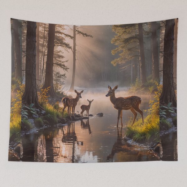 Item preview, Deer in Sunlit Forest Stream Wall Art designed and sold by BeautifulVirtues.