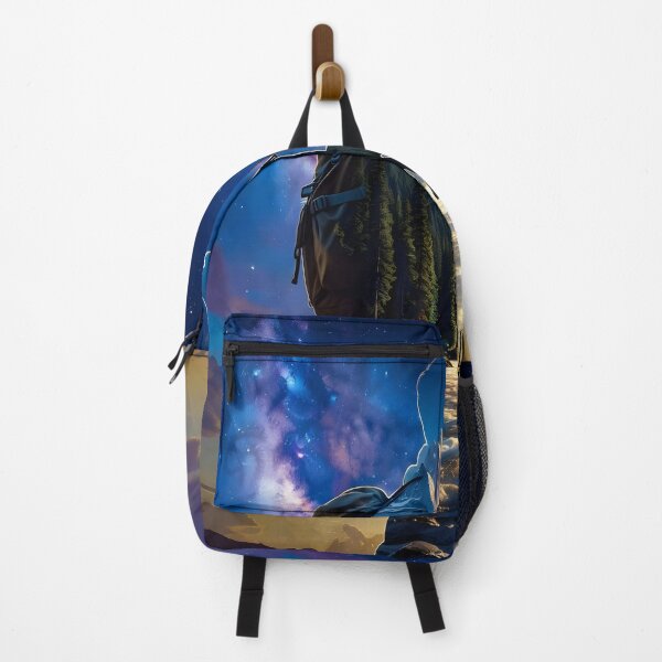 Item preview, Hiker Double Exposure Milky Way Mountain Forest Adventure Night Sky Art Print designed and sold by DreamyWallVibes.