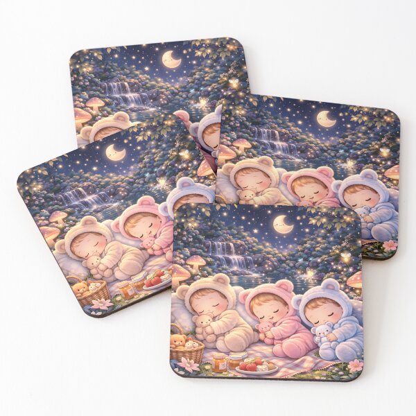 Item preview, Cute Kids Sleeping Under Stars Dreamy Night Sky Cozy Animal Pajamas Art designed and sold by Teenidesign .