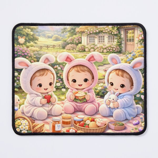 Item preview, Cute Kids Picnic Day Scene Pastel Garden Bunny Theme Sweet Illustration designed and sold by Teenidesign .