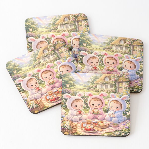 Item preview, Cute Kids Picnic Day Scene Pastel Garden Bunny Theme Sweet Illustration designed and sold by Teenidesign .
