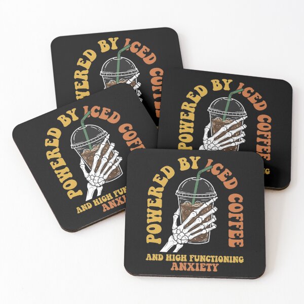Item preview, Powered by Iced Coffee and High Functioning Anxiety — Skeleton Hand Retro Groovy Art, Funny Mental Health Coffee Lover Gift designed and sold by Luminari Creations.