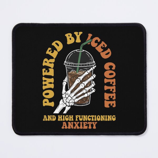 Item preview, Powered by Iced Coffee and High Functioning Anxiety — Skeleton Hand Retro Groovy Art, Funny Mental Health Coffee Lover Gift designed and sold by Luminari Creations.