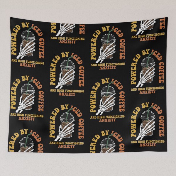 Item preview, Powered by Iced Coffee and High Functioning Anxiety — Skeleton Hand Retro Groovy Art, Funny Mental Health Coffee Lover Gift designed and sold by Luminari Creations.