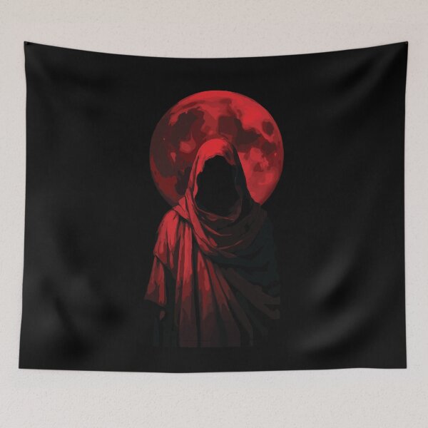 Item preview, Red Hooded Figure Under Blood Moon Dark Gothic Art designed and sold by RamyGallery.