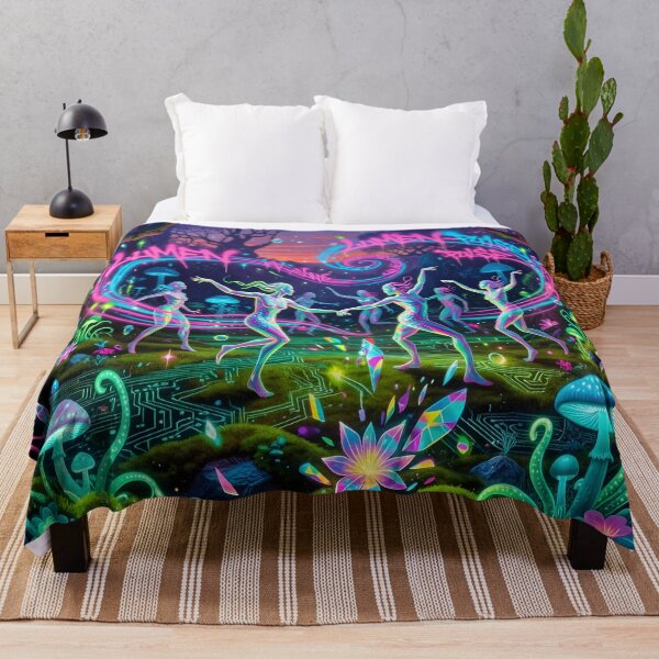 Item preview, Neon Fairy Forest Dance Art  Psychedelic Glow Fantasy Mushrooms & Magic Women designed and sold by DreamyWallVibes.